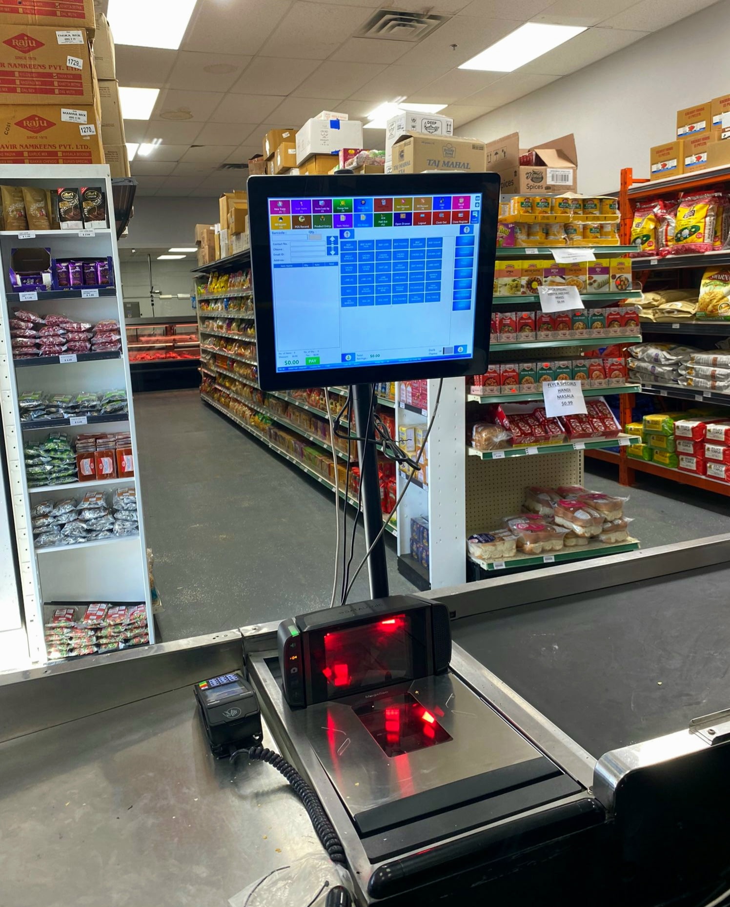 PurpleGOLD POS running at a grocery checkout counter