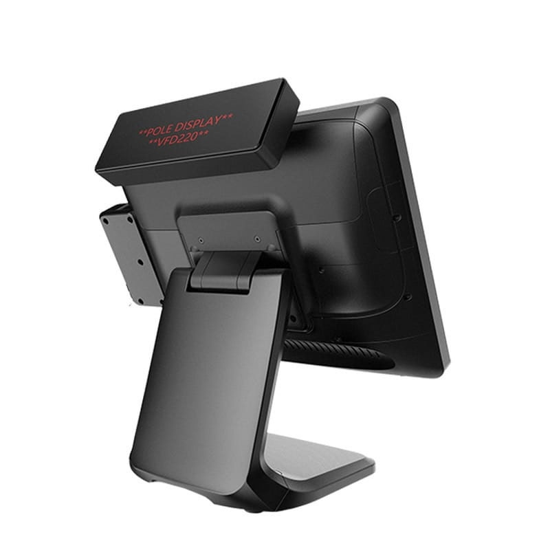 Rear view of POS terminal with customer display