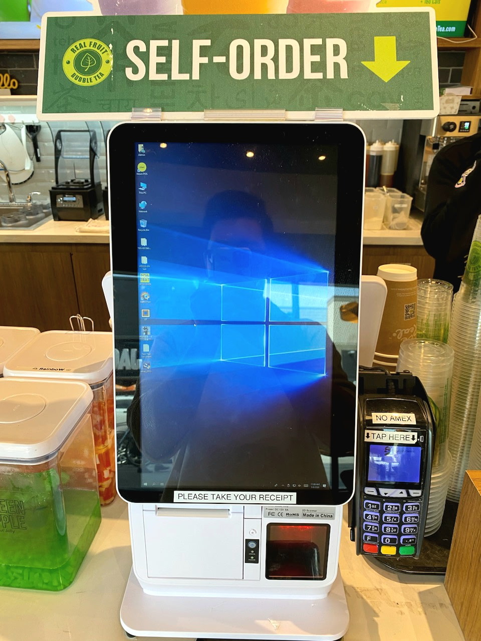 Self-order kiosk installed at a restaurant counter